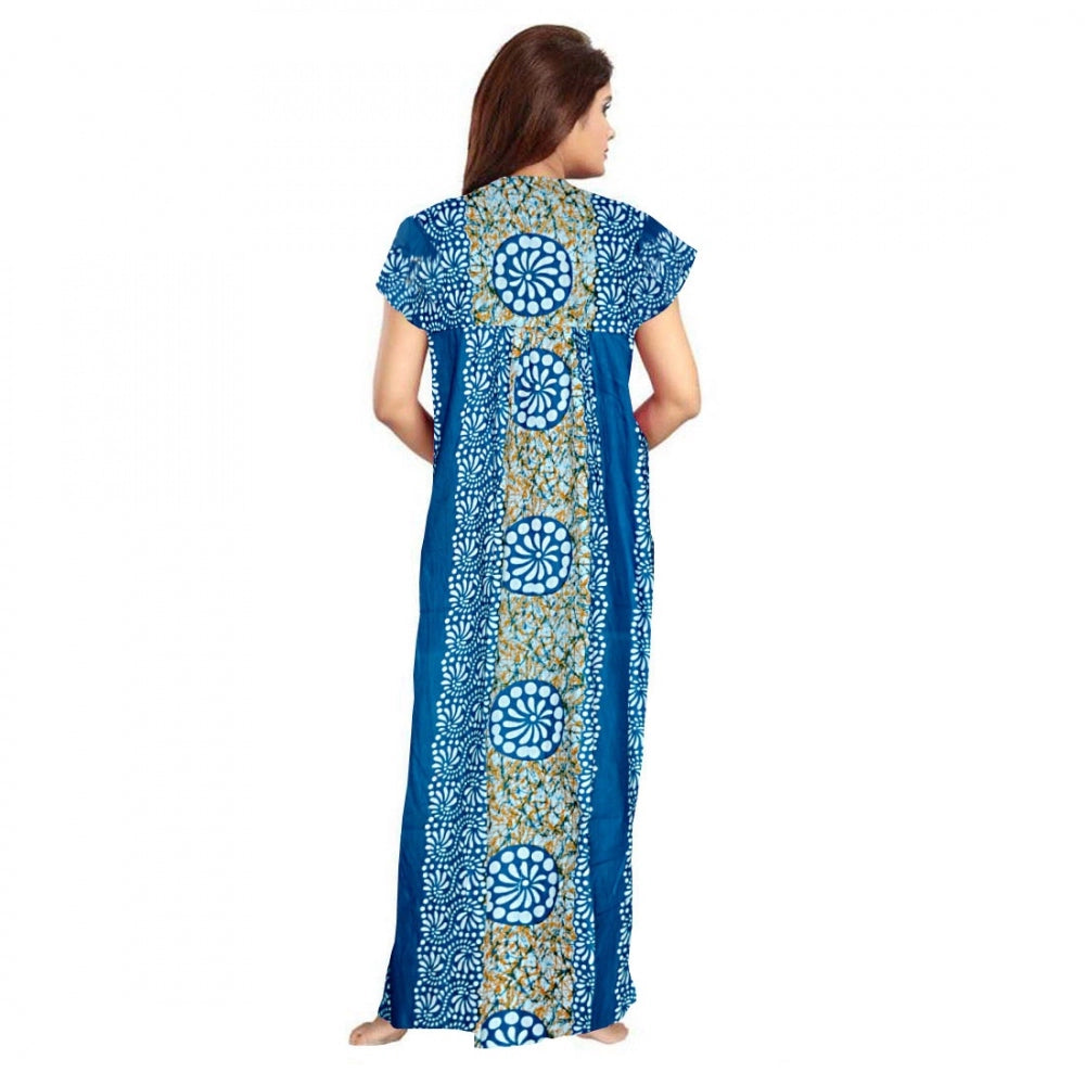 Vaystra Cotton Printed Maxi Nighty – Blue