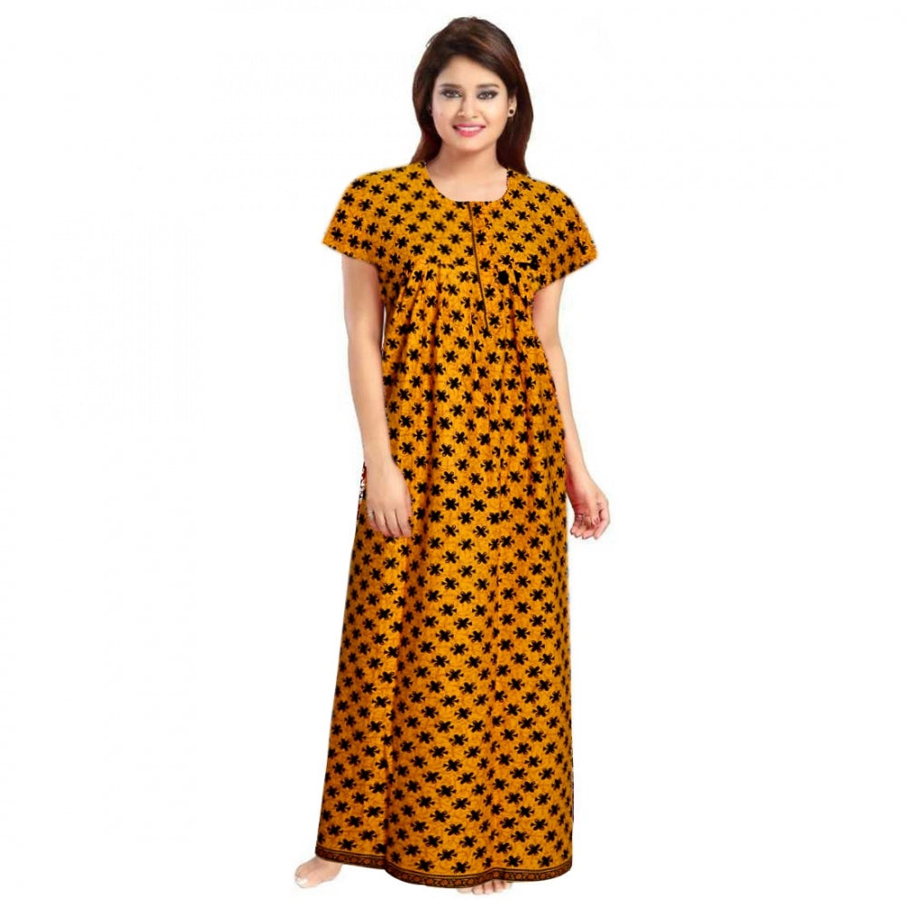 Vaystra Cotton Printed Maxi Nighty – Mustard
