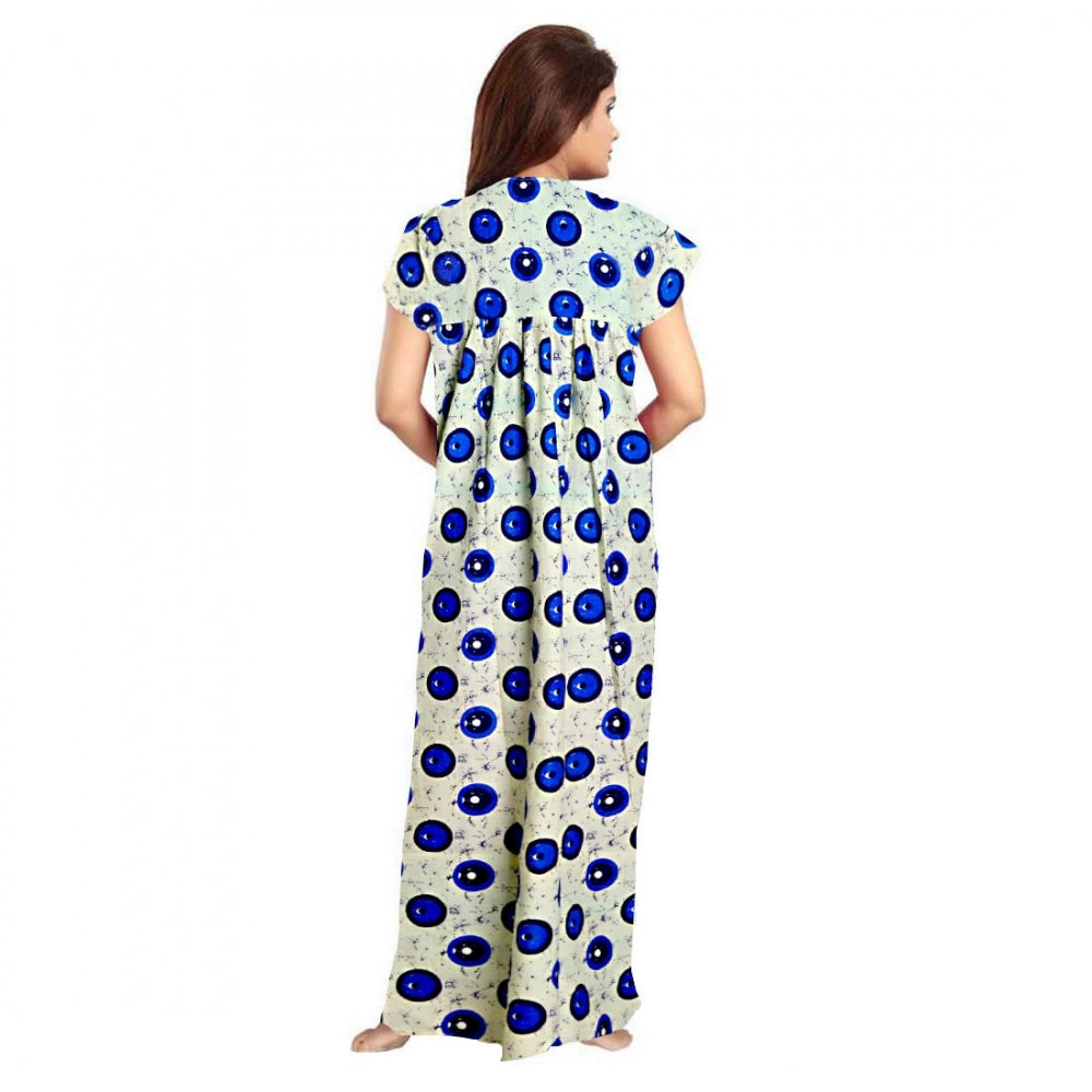 Vaystra Cotton Printed Maxi Nighty – Off White