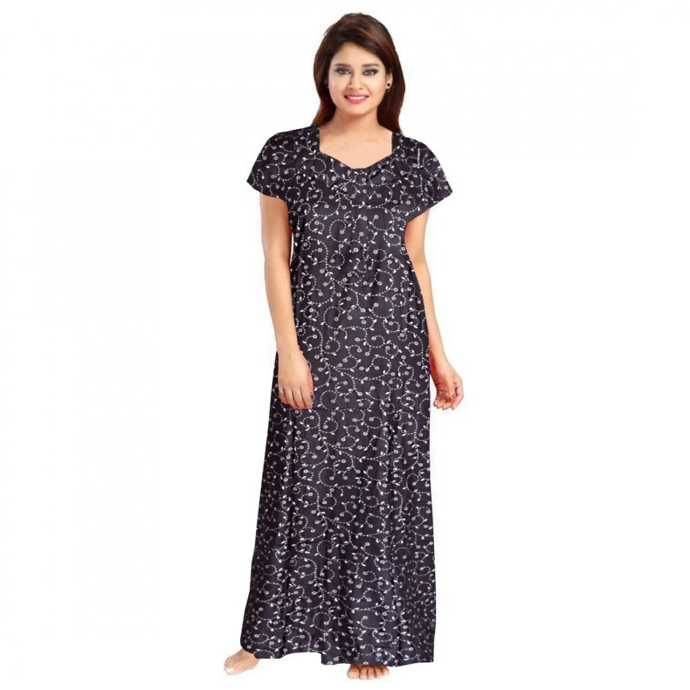 Vaystra Cotton Printed Maxi Nighty – Grey
