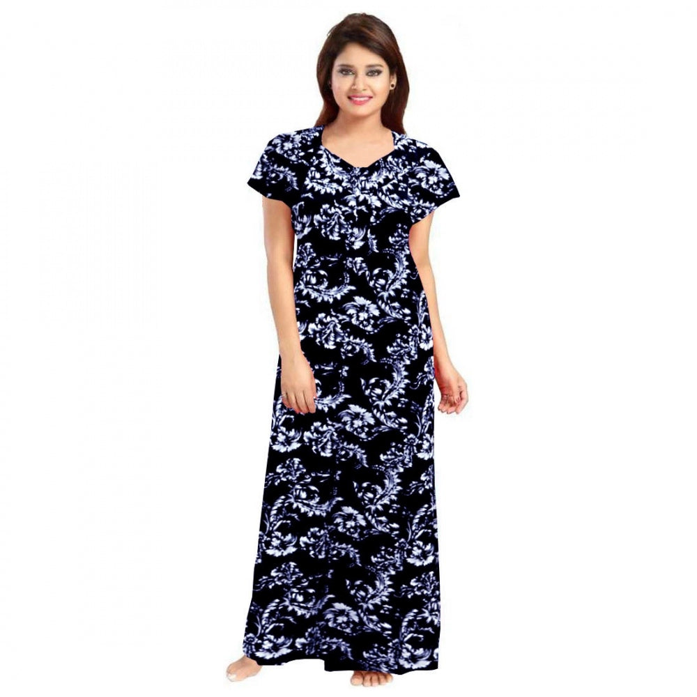 Vaystra Cotton Printed Maxi Nighty – Blue