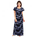 Vaystra Cotton Printed Maxi Nighty – Blue