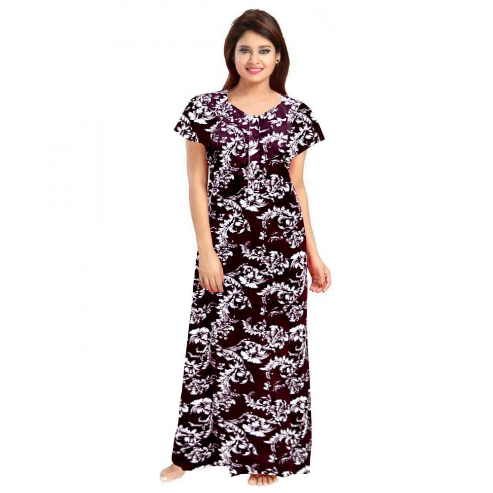 Vaystra Cotton Printed Maxi Nighty – Wine