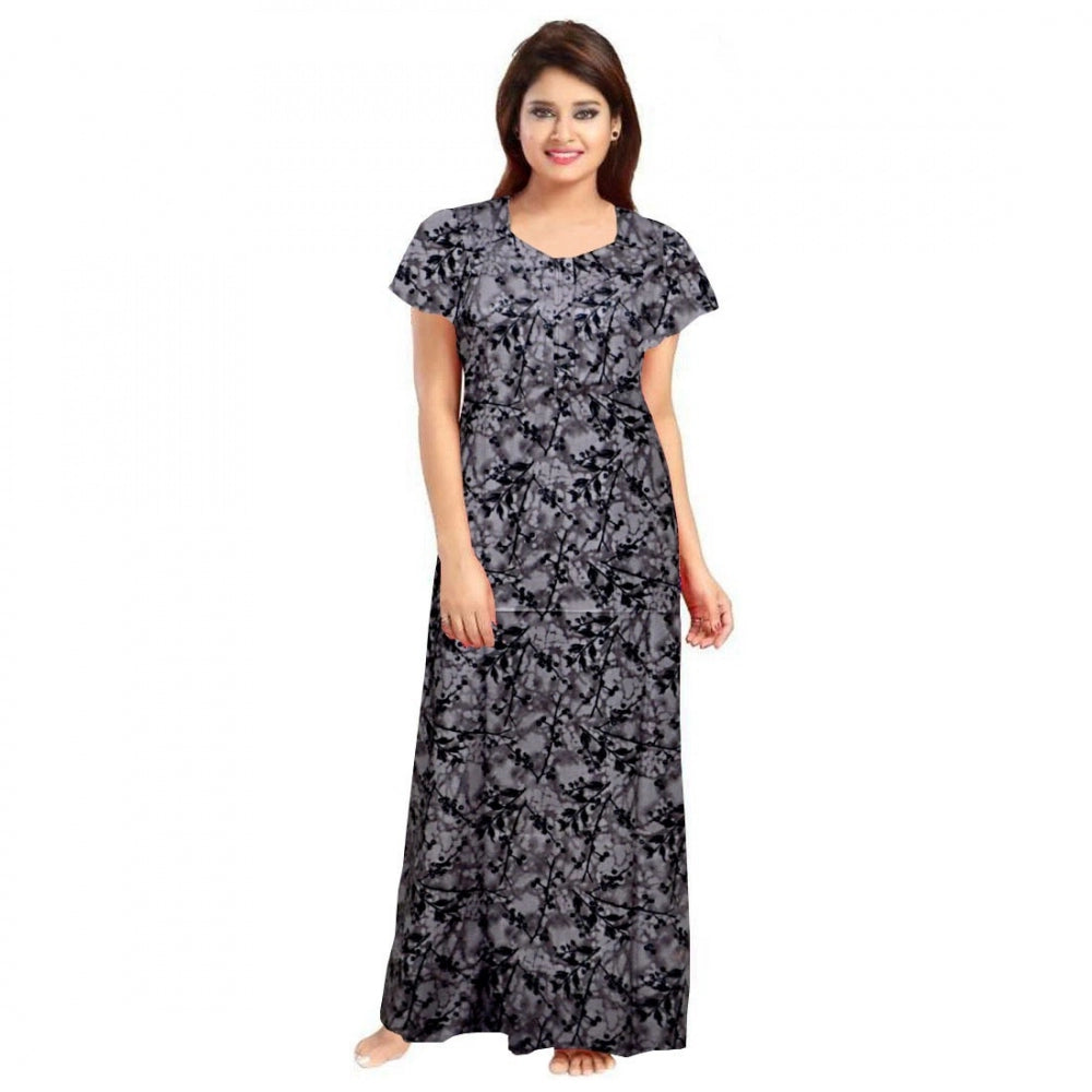 Vaystra Cotton Printed Maxi Nighty – Grey