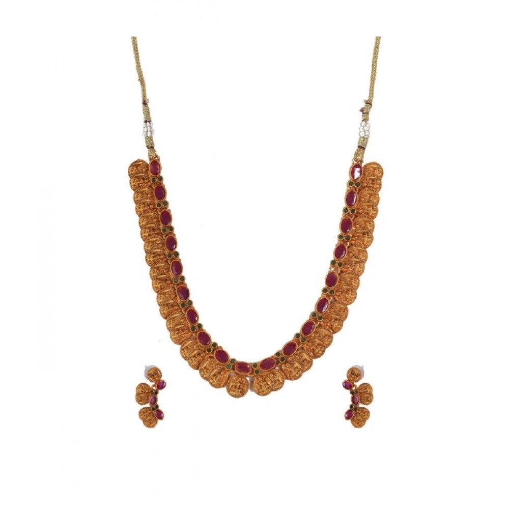 Vaystra Gold Plated Elegant Laxmi Coin Shape Jewellery Chowker Set in Red