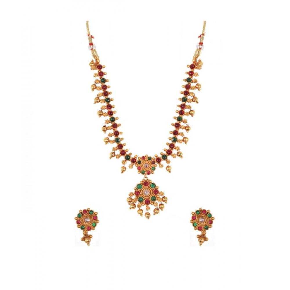 Vaystra Elegant Brass Kempu Chain Jewellery Set - Multi Color