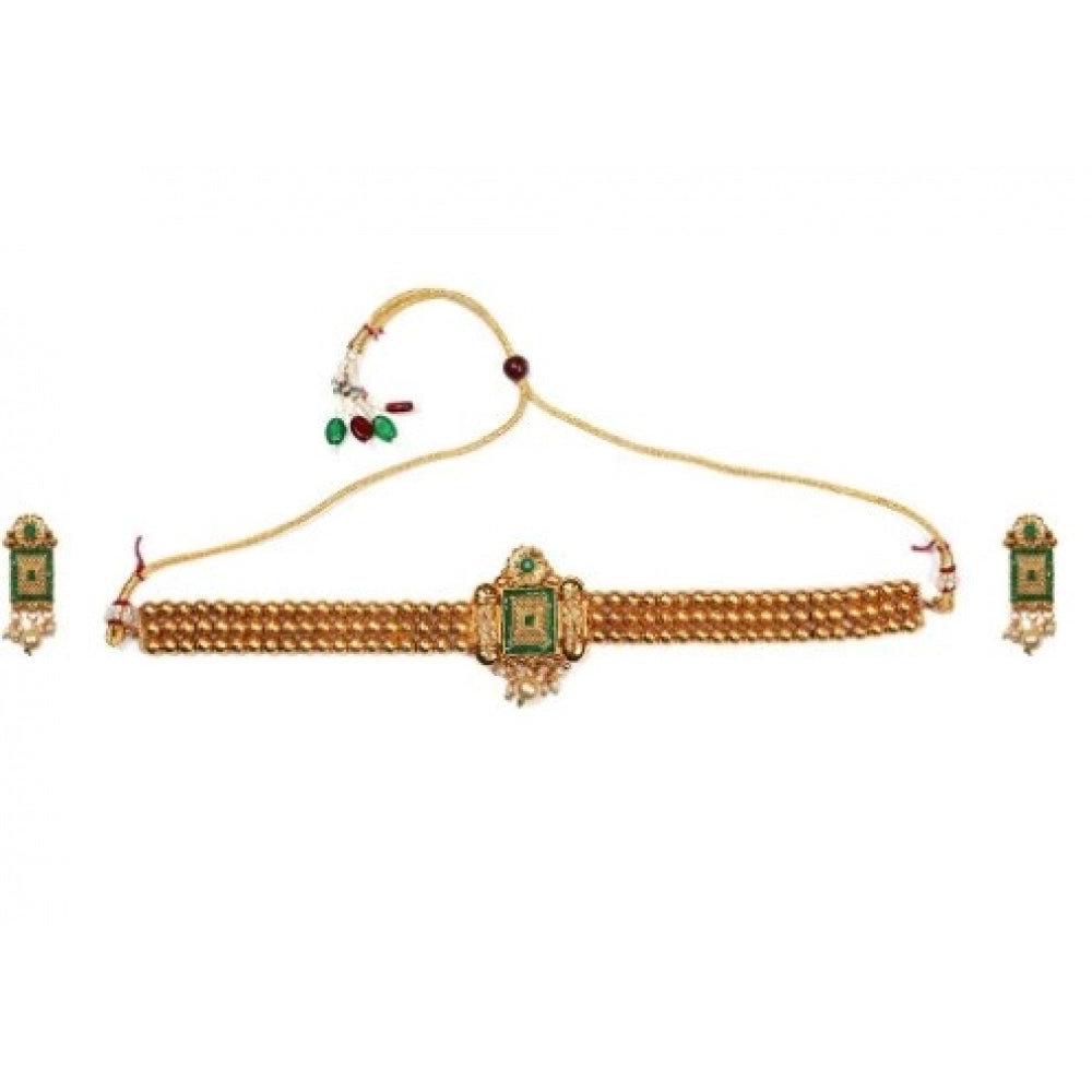 Vaystra Gold Plated Elegant Chowker Set in Green
