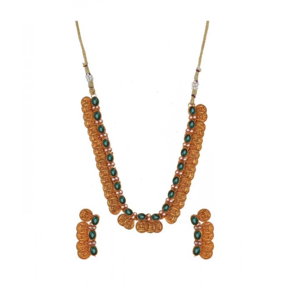 Vaystra Gold Plated Elegant Laxmi Coin Shape Jewellery Chowker Set in Green