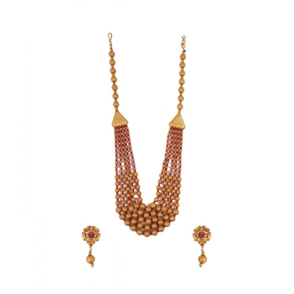 Vaystra Handcrafted Ethnic Five Layer Brass Mala With Crystal For Women And Girls - Red Edition