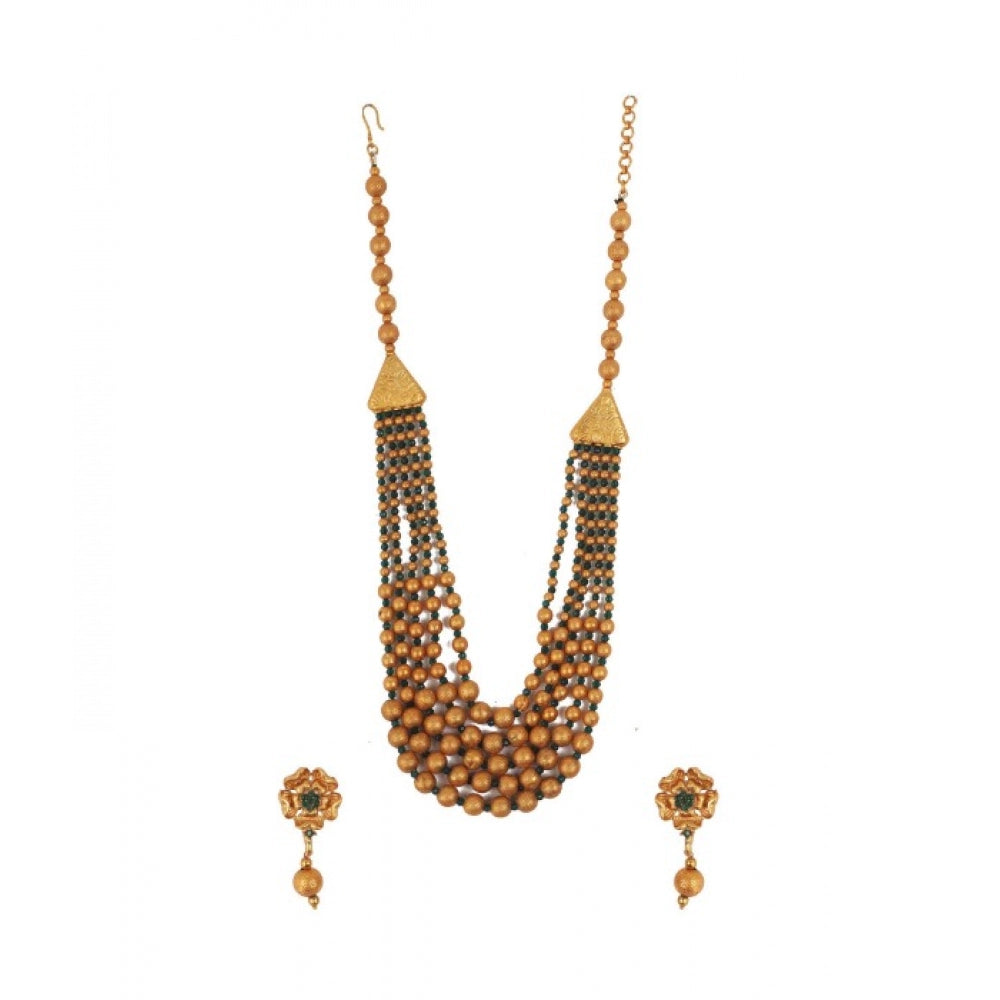 Vaystra Ethnic Five Layer Brass Mala With Crystal For Women And Girls - Green