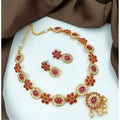 Vaystra Handcrafted Traditional Necklace and Earrings Set - Red Edition