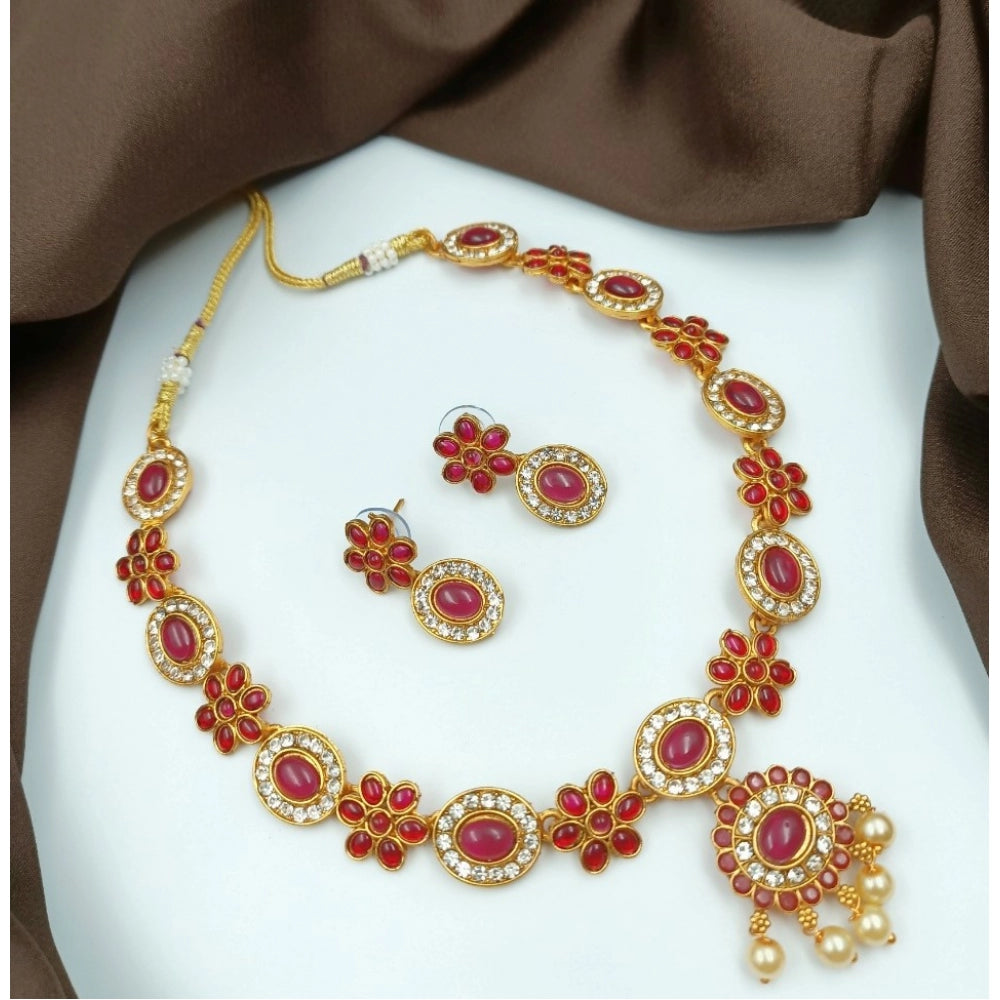 Vaystra Handcrafted Traditional Necklace and Earrings Set - Red Edition