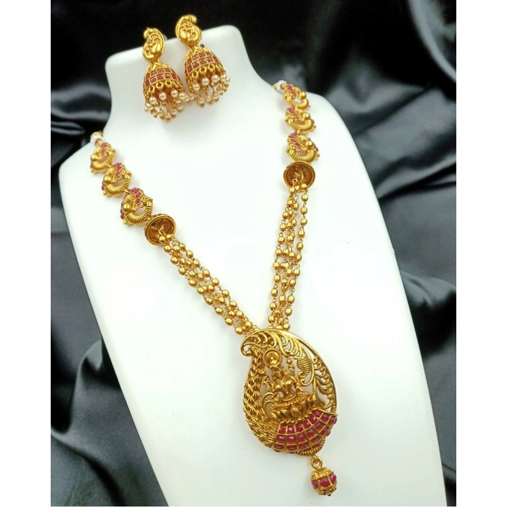 Vaystra Necklace and Earrings Set with Antique Finish - Red