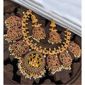 Vaystra Goddess Glamour Temple Necklace and Jhumka Set - Multi Color