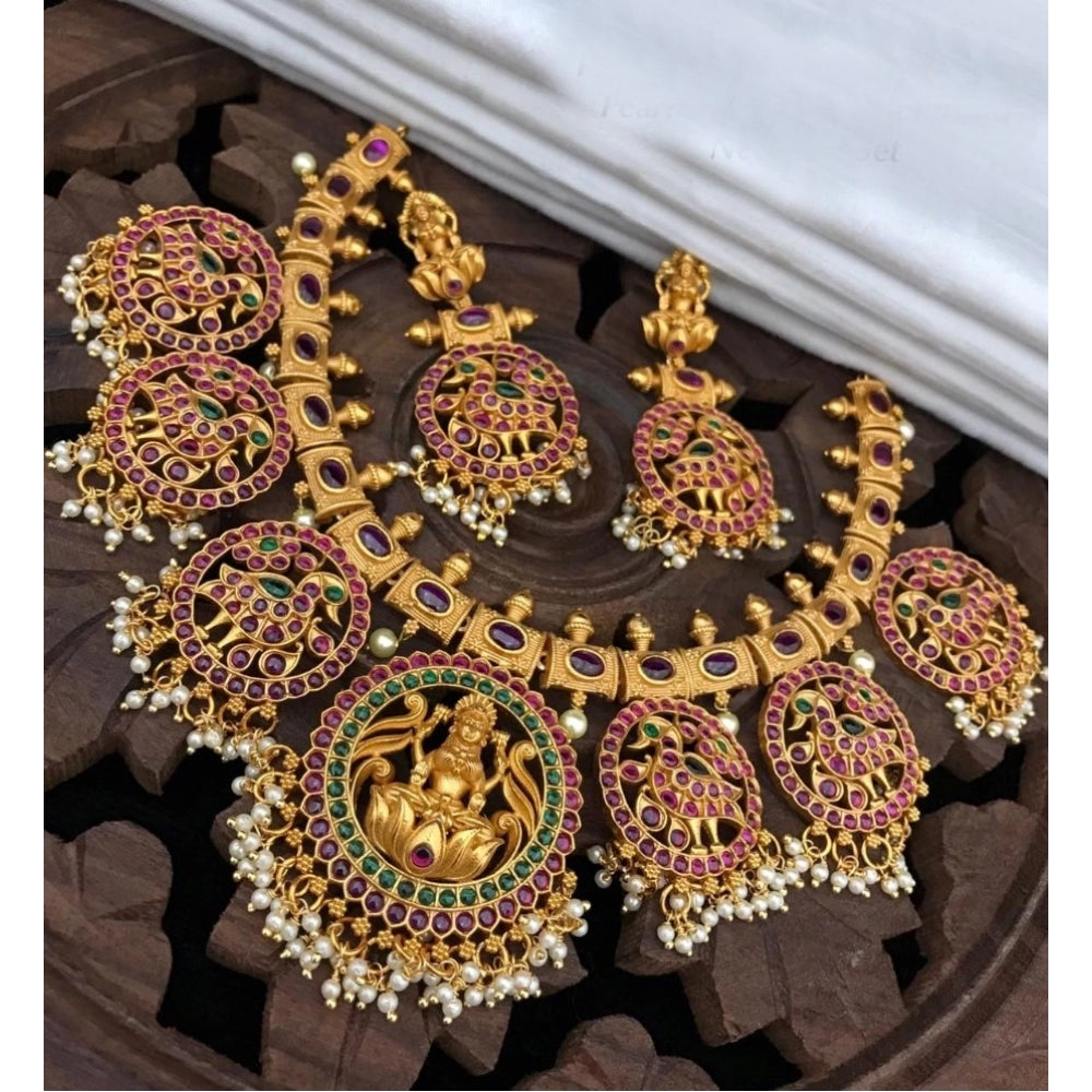 Vaystra Goddess Glamour Temple Necklace and Jhumka Set - Multi Color