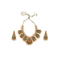 Vaystra Handcrafted Goddess Glamour Temple Necklace and Jhumka Set - Green Edition