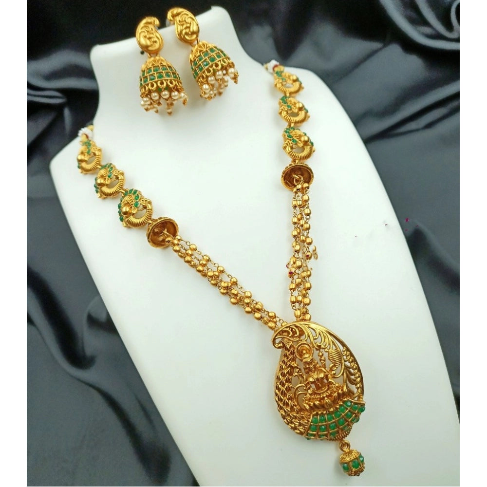 Vaystra Handcrafted Traditional Temple Necklace and Earrings Set in Gold - Green Edition