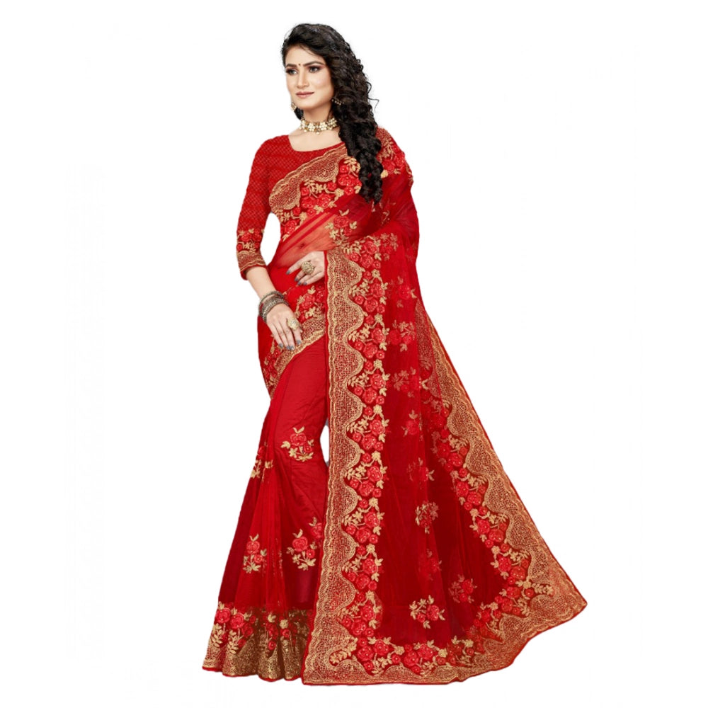 Vaystra Net Saree With Blouse – Red