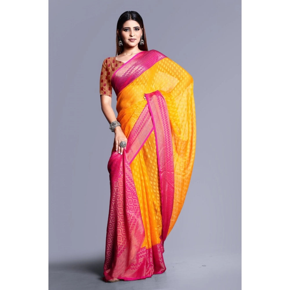 Vaystra Viscose Rayon Printed Saree With Unstitched Blouse – Yellow