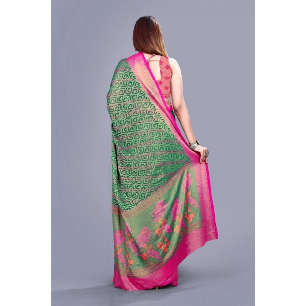 Vaystra Viscose Rayon Printed Saree With Unstitched Blouse – Rama