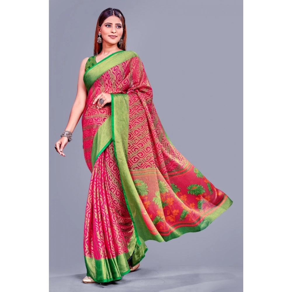 Vaystra Viscose Rayon Printed Saree With Unstitched Blouse – Pink