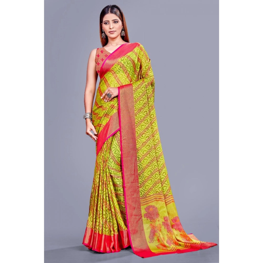 Vaystra Viscose Rayon Printed Saree With Unstitched Blouse – Green