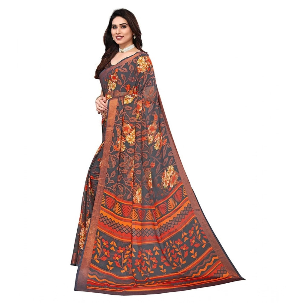 Vaystra Viscose Rayon Printed Saree With Unstitched Blouse – Grey