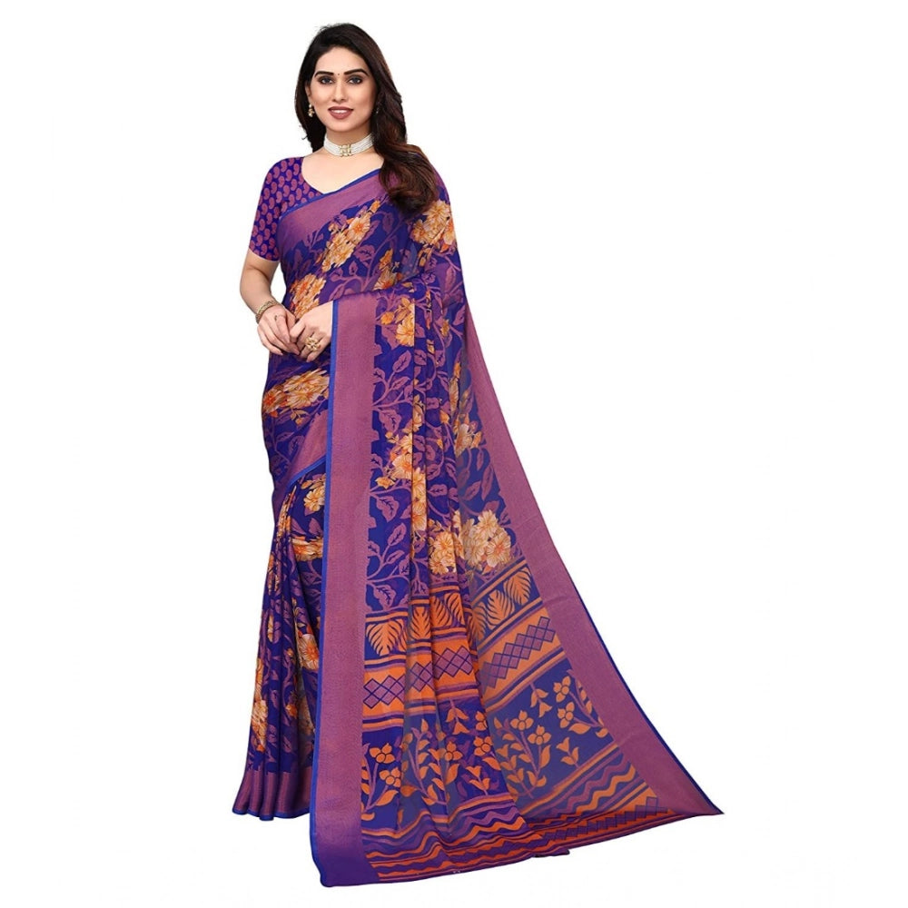Vaystra Viscose Rayon Printed Saree With Unstitched Blouse – Blue