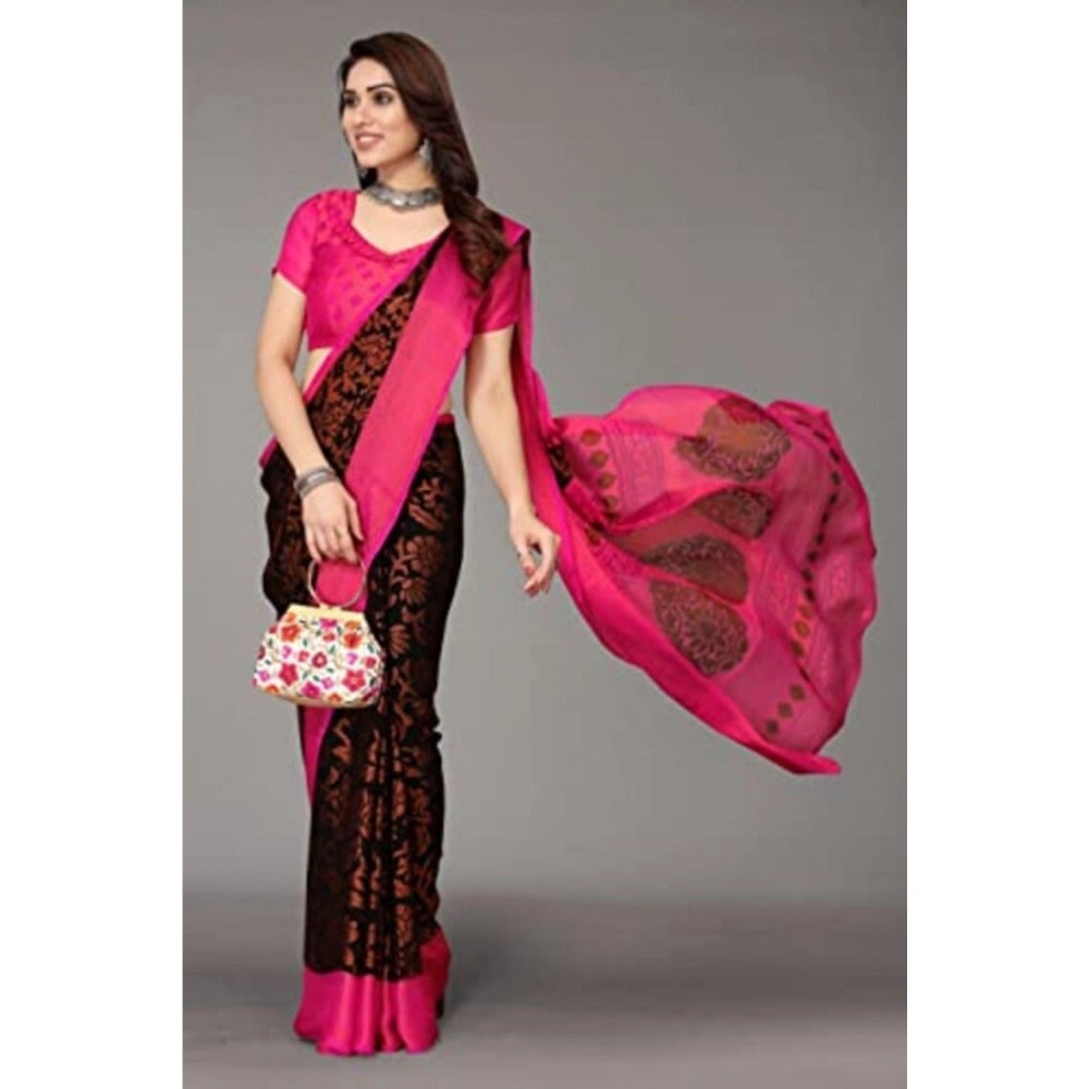 Vaystra Viscose Rayon Printed Saree With Unstitched Blouse – Black