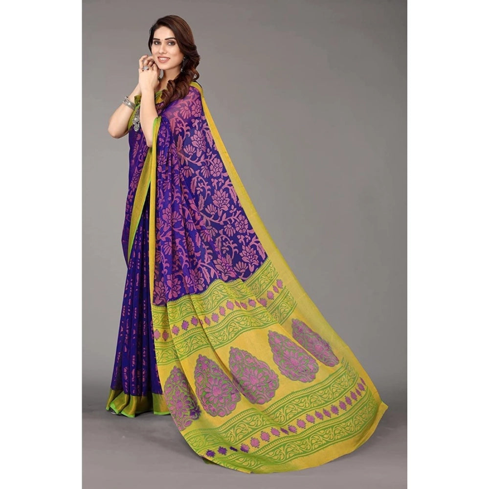 Vaystra Viscose Rayon Printed Saree With Unstitched Blouse – Blue