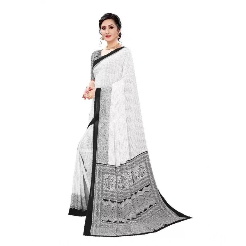 Vaystra Georgette Printed Saree With Unstitched Blouse – Black