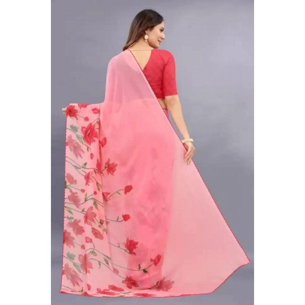 Vaystra Georgette Printed Saree With Unstitched Blouse – Red