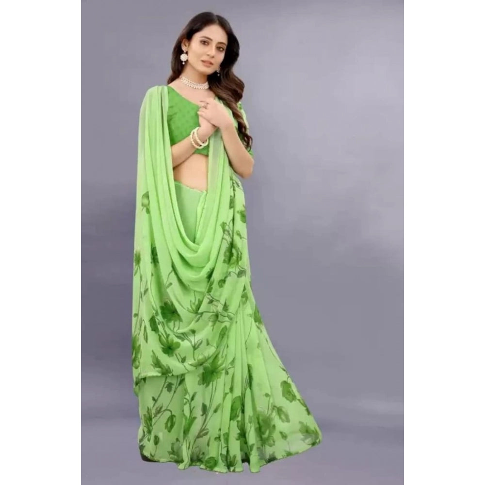 Vaystra Georgette Printed Saree With Unstitched Blouse – Green