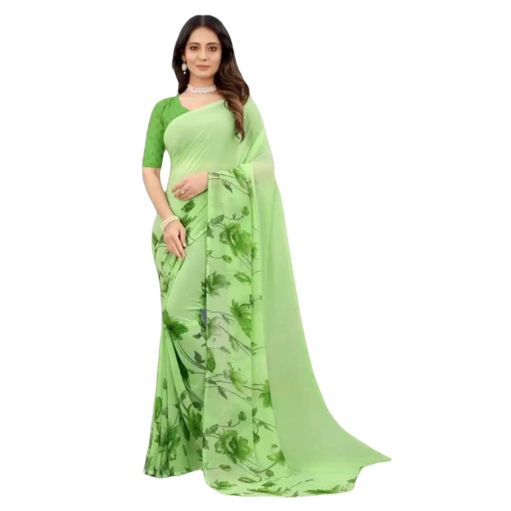 Vaystra Georgette Printed Saree With Unstitched Blouse – Green
