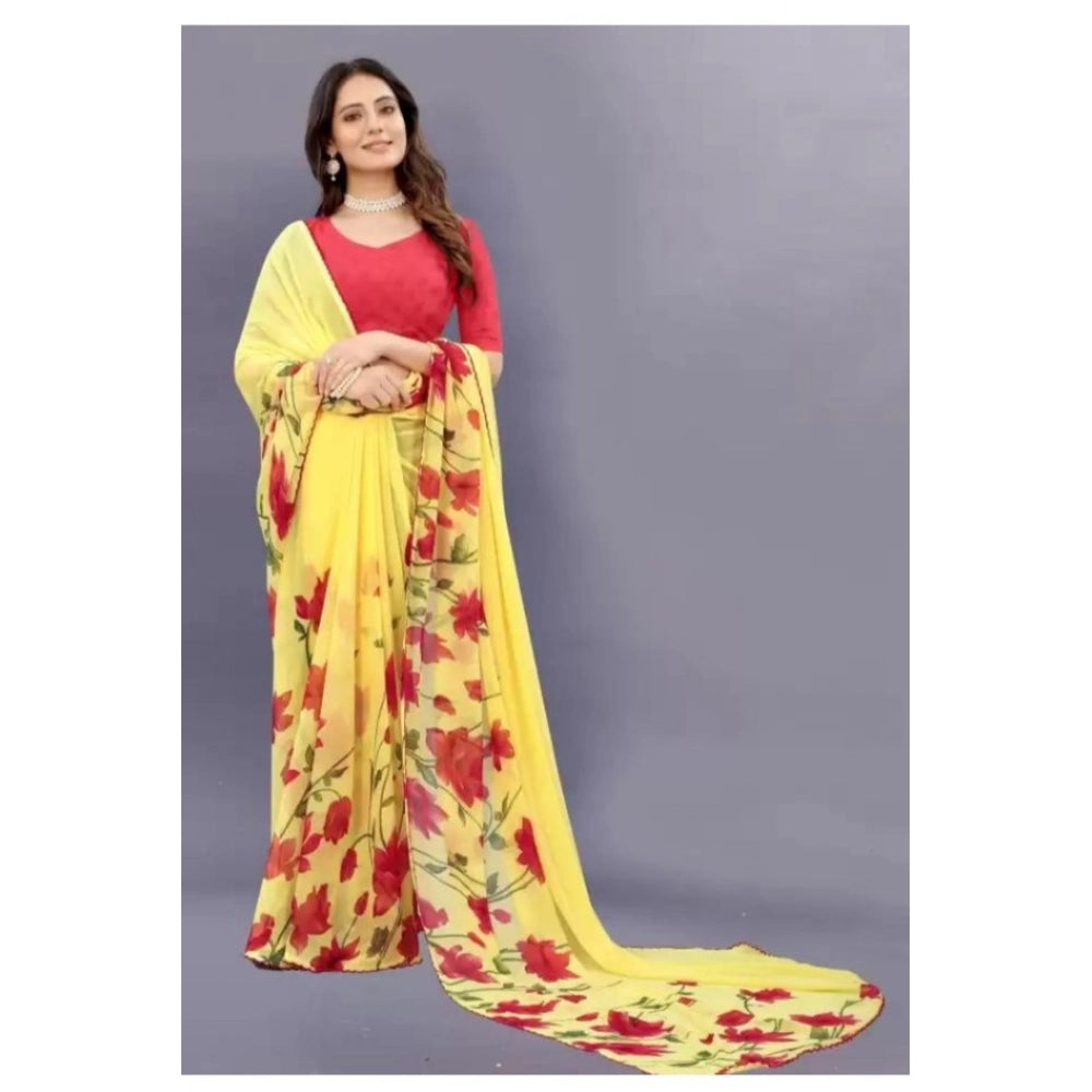Vaystra Georgette Printed Saree With Unstitched Blouse – Yellow
