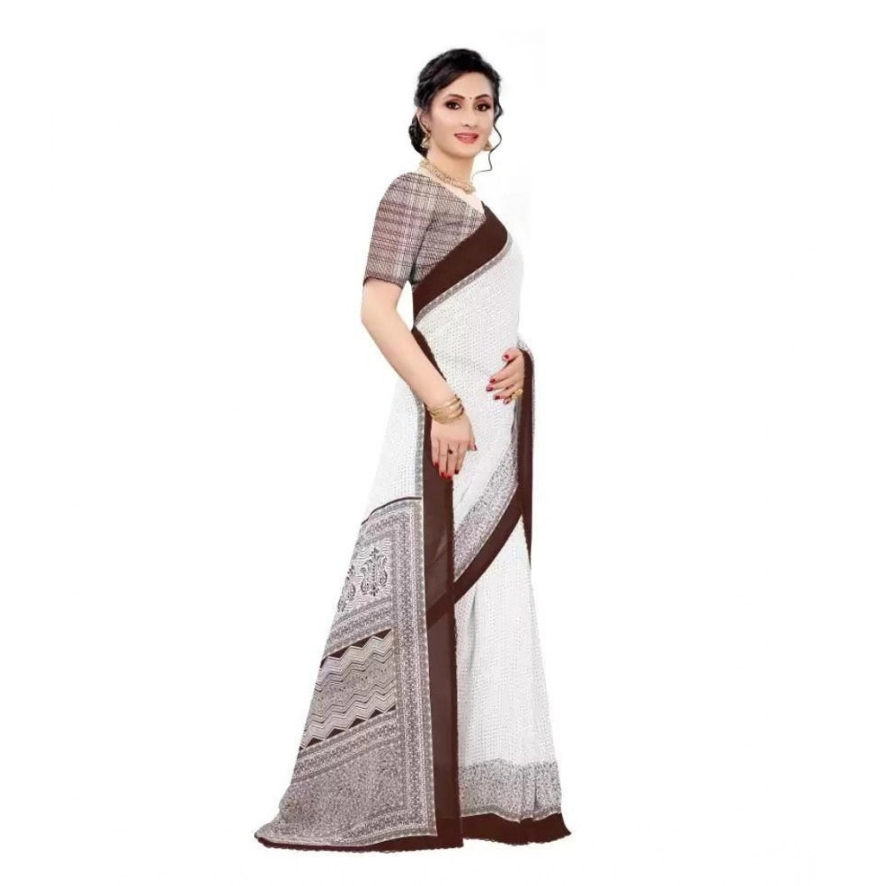 Vaystra Georgette Printed Saree With Unstitched Blouse – Coffee