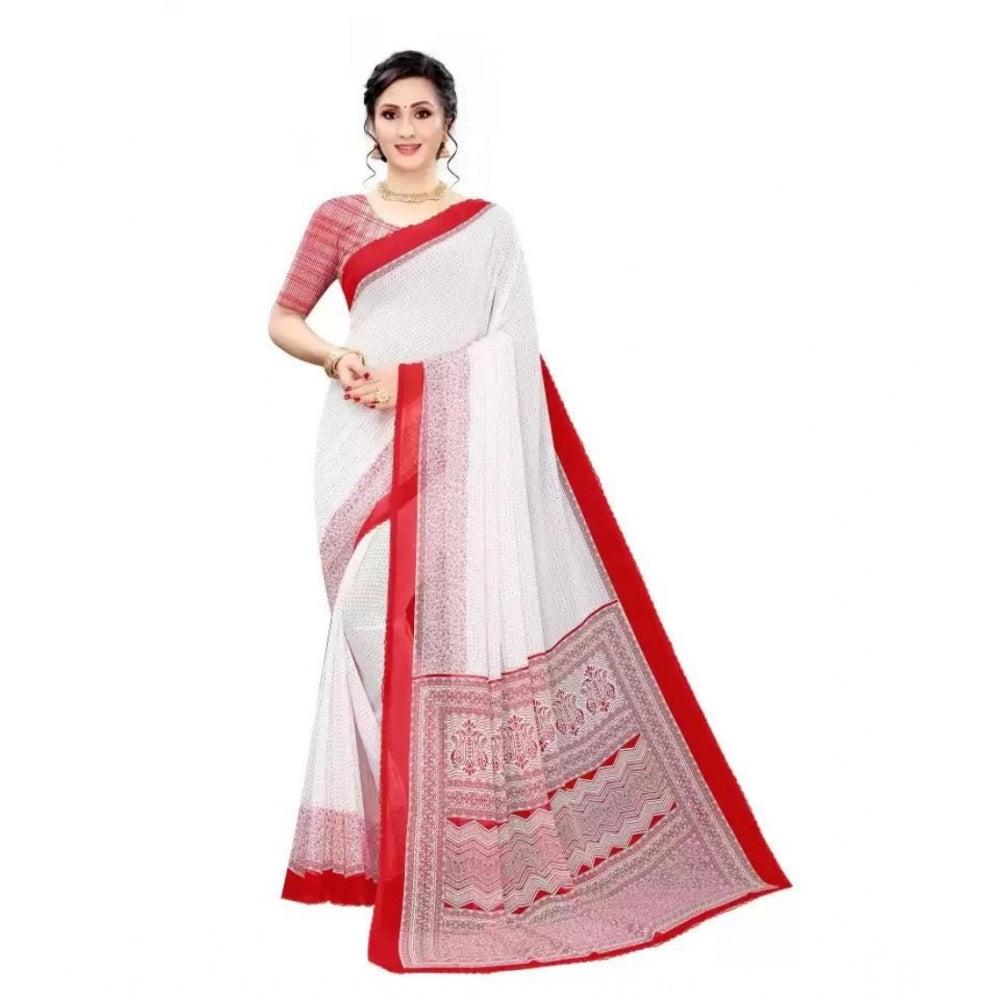 Vaystra Georgette Printed Saree With Unstitched Blouse – Red