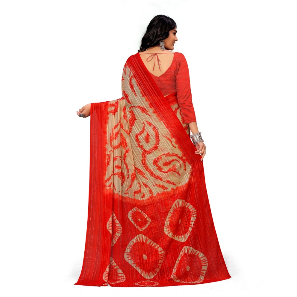 Vaystra Georgette Printed Saree With Unstitched Blouse – Red