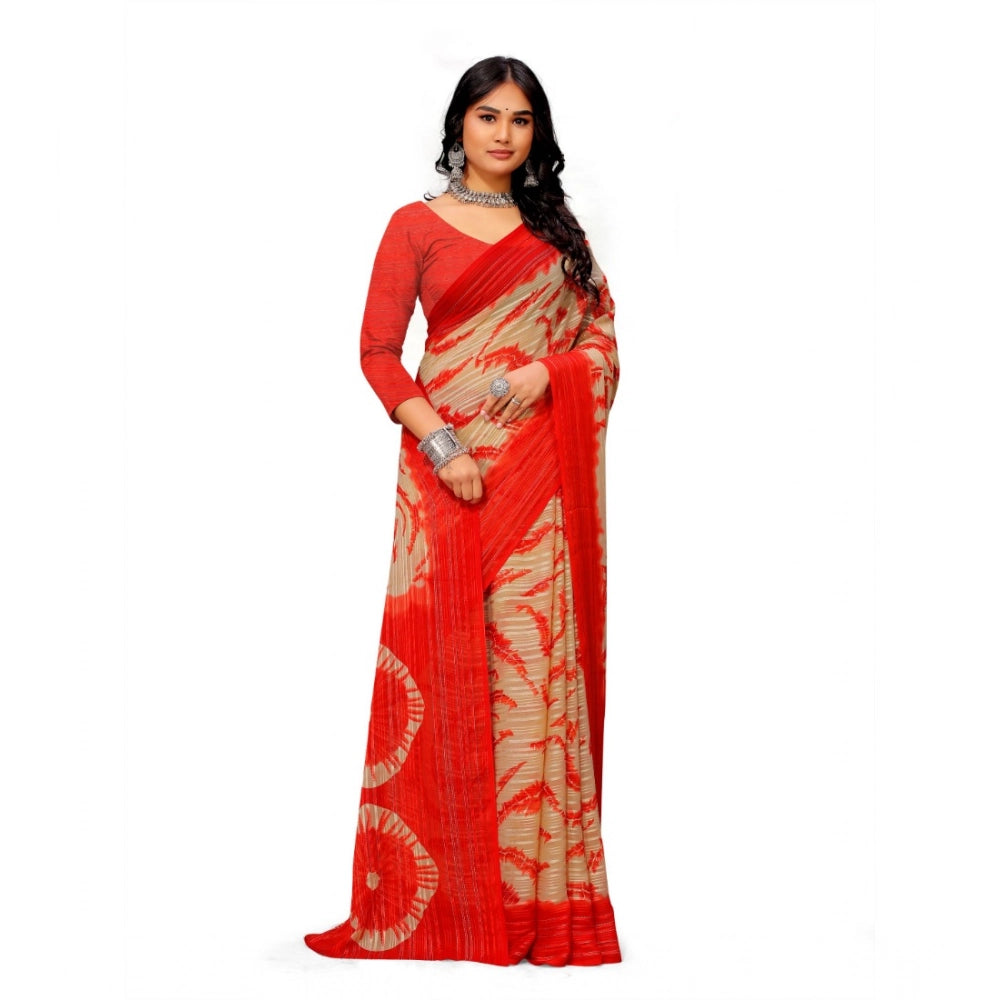 Vaystra Georgette Printed Saree With Unstitched Blouse – Red
