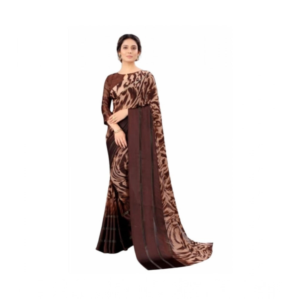Vaystra Satin Patta Printed Saree With Unstitched Blouse – brown