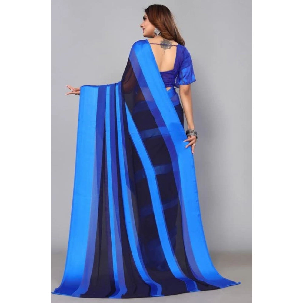Vaystra Satin Patta Printed Saree With Unstitched Blouse – Skyblue