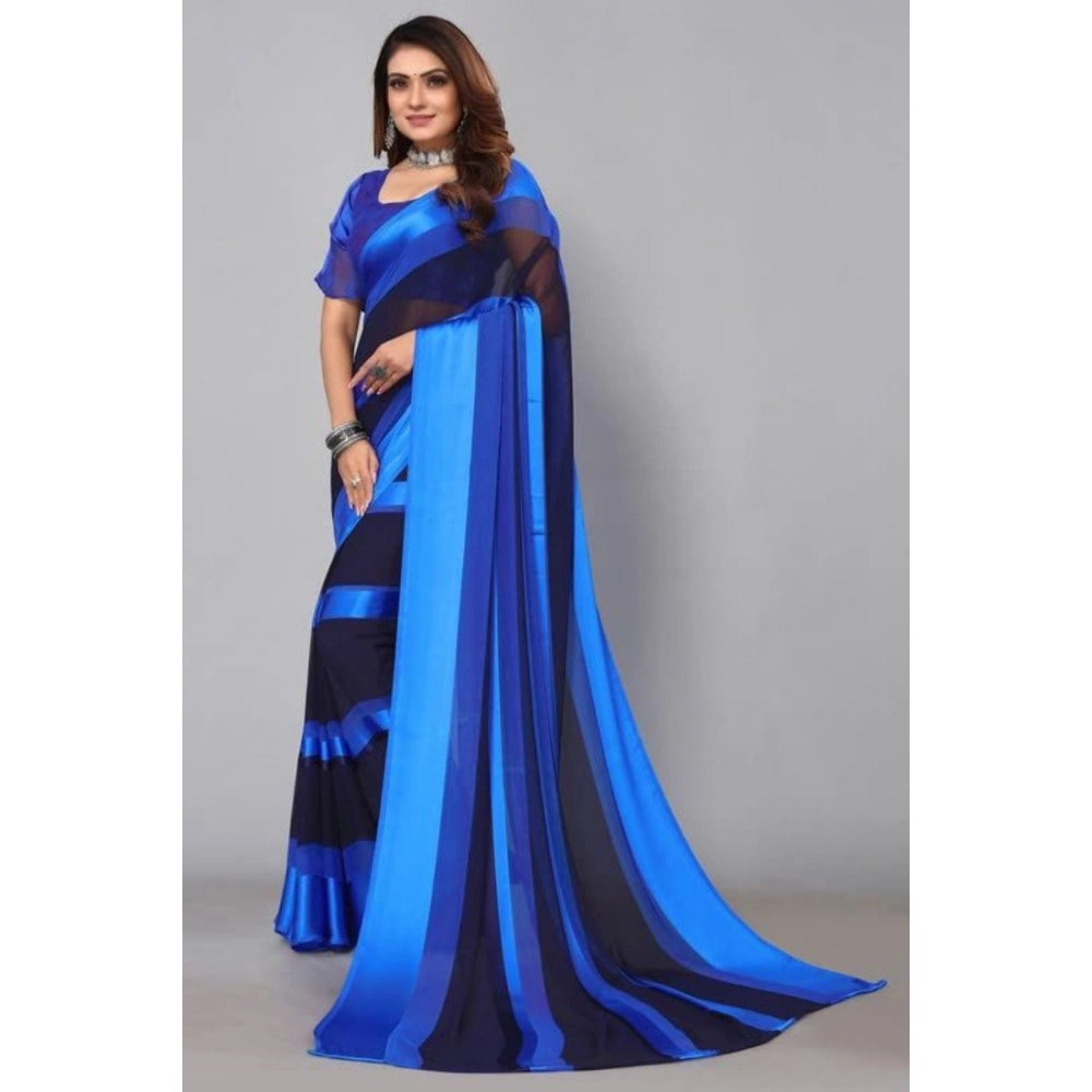Vaystra Satin Patta Printed Saree With Unstitched Blouse – Skyblue