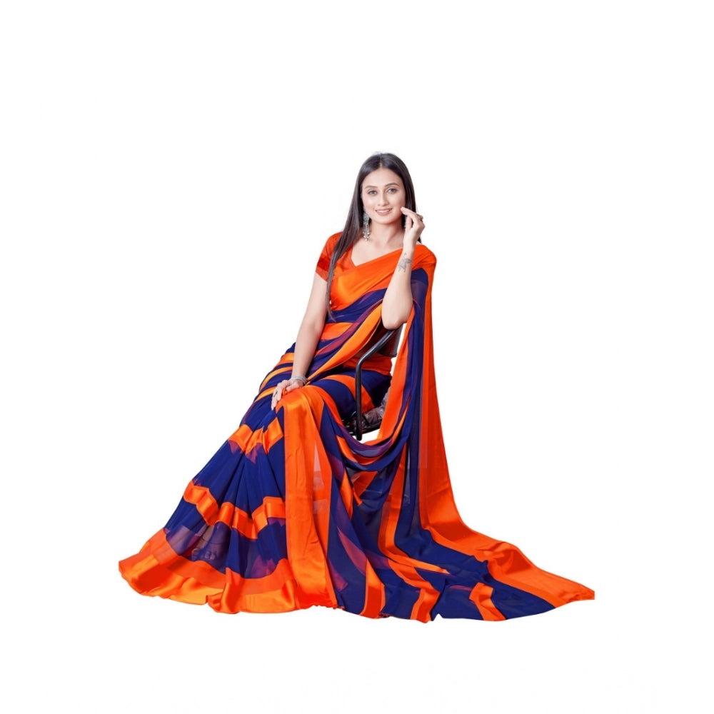Vaystra Satin Patta Printed Saree With Unstitched Blouse – Orange