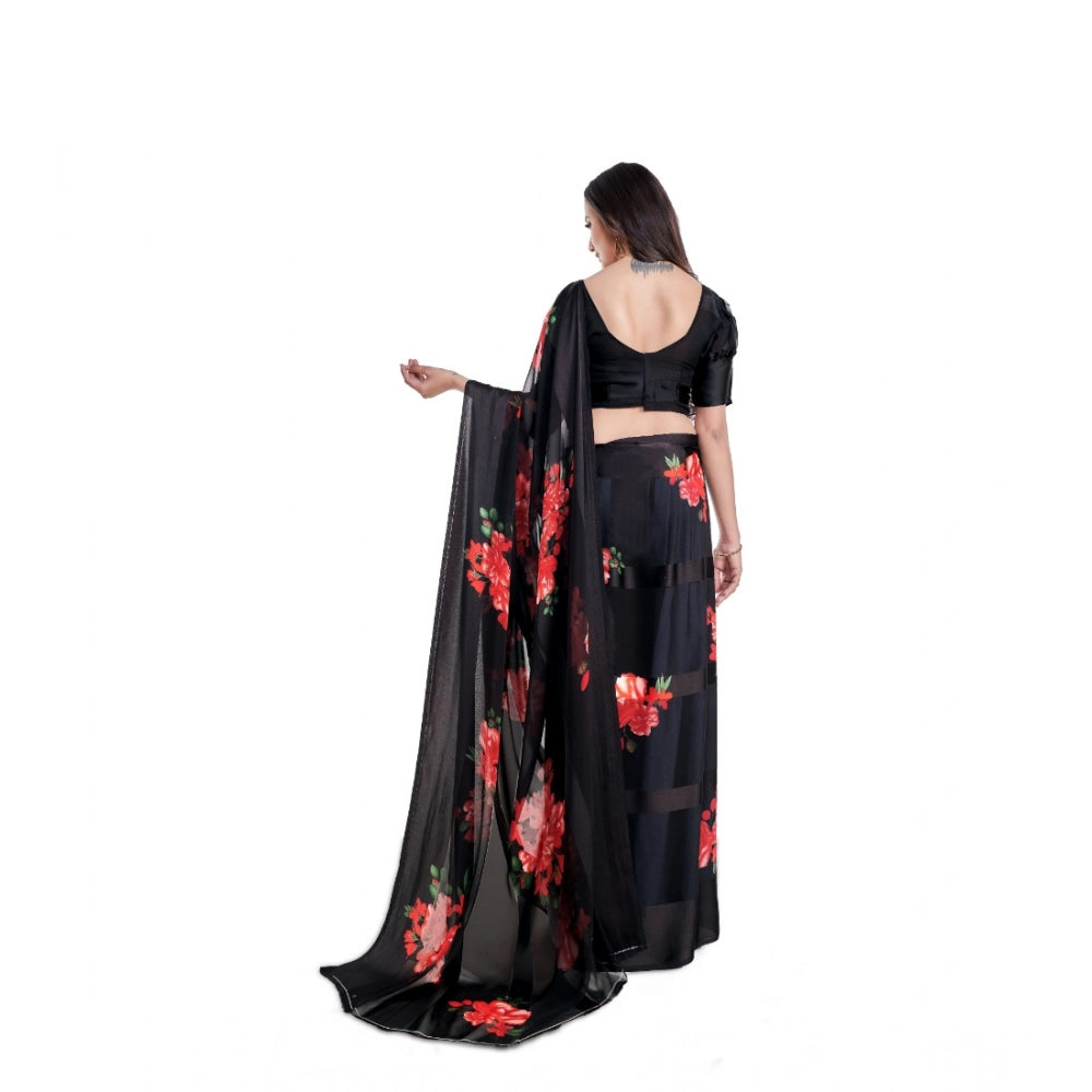 Vaystra Satin Patta Printed Saree With Unstitched Blouse – Red
