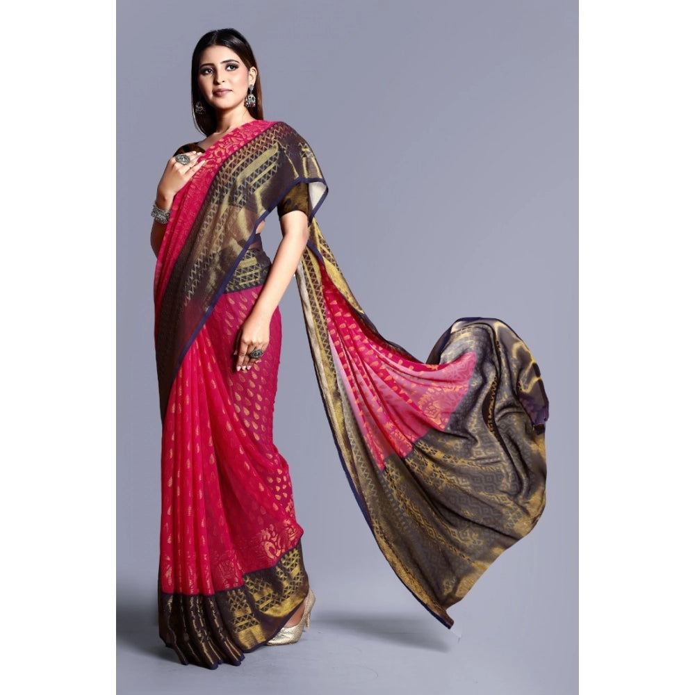 Vaystra Viscose Rayon Printed Saree With Unstitched Blouse – Pink