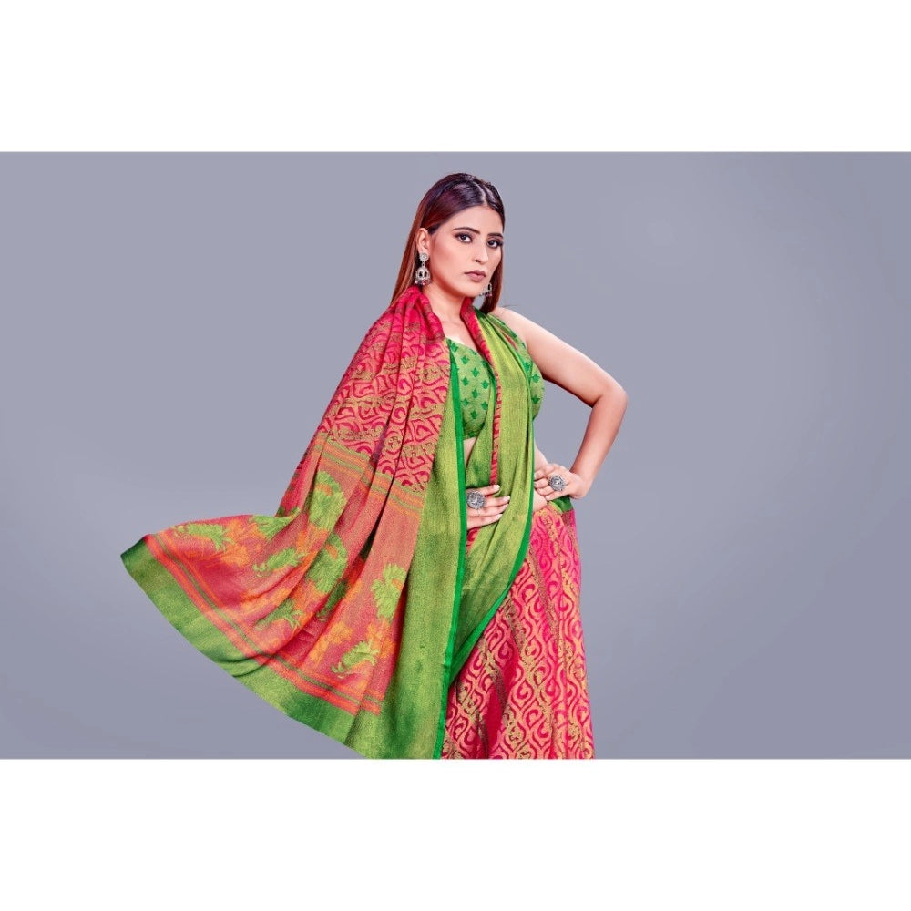 Vaystra Viscose Rayon Printed Saree With Unstitched Blouse – Pink