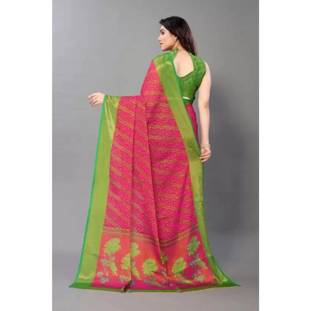 Vaystra Viscose Rayon Printed Saree With Unstitched Blouse – Pink
