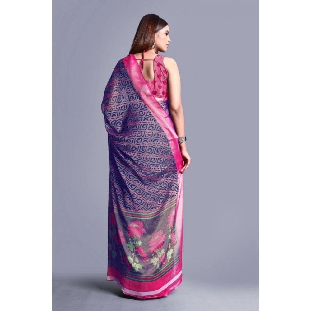 Vaystra Viscose Rayon Printed Saree With Unstitched Blouse – Navy Blue
