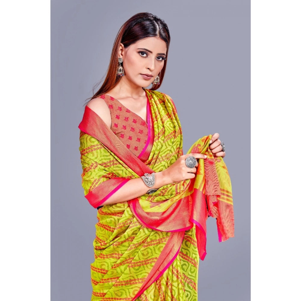 Vaystra Viscose Rayon Printed Saree With Unstitched Blouse – Green