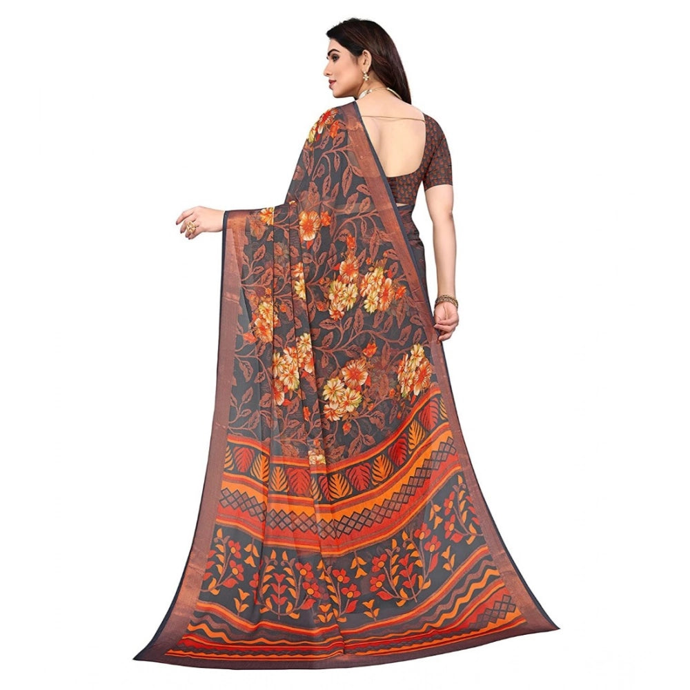 Vaystra Viscose Rayon Printed Saree With Unstitched Blouse – Grey